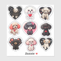 Valentine Poodle Dog set of 9 stickers