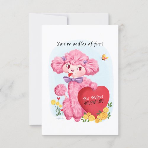 Valentine Poodle Small Traditional Vintage Style Invitation