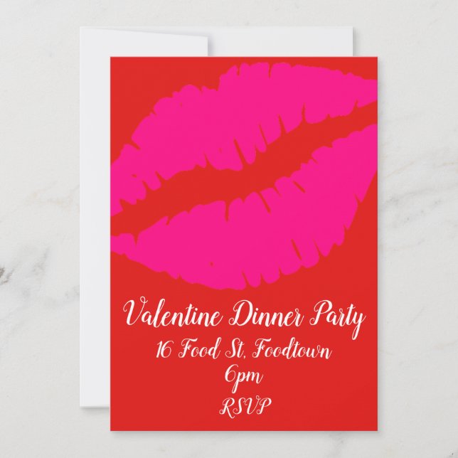 Valentine pop art lips retro dinner party invitation (Front)