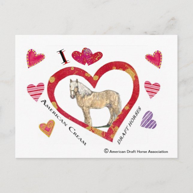 Valentine Postcard of American Cream Draft Horses (Front)