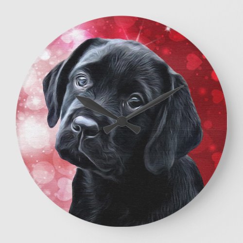 Valentine Puppy _ Black Labrador _ Lab Puppy Large Clock