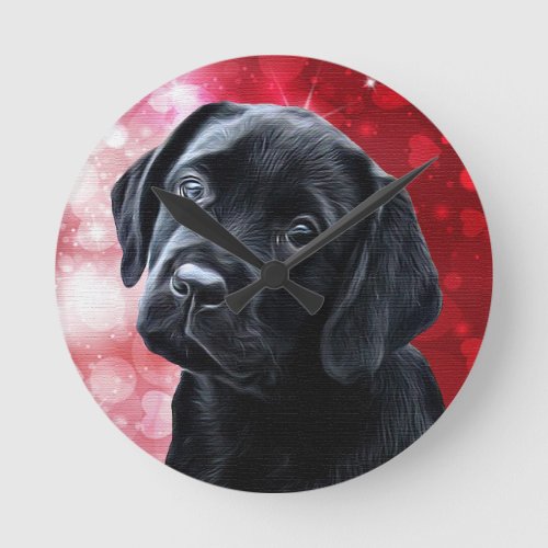 Valentine Puppy _ Black Labrador _ Lab Puppy Round Clock
