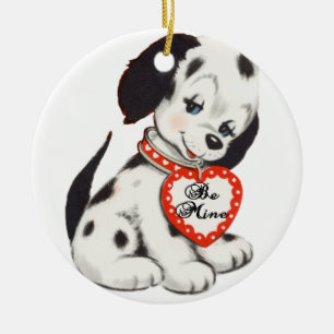 Valentine puppy dalmation ceramic ornament