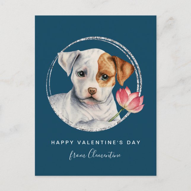 Valentine Puppy Holiding Flower Postcard (Front)