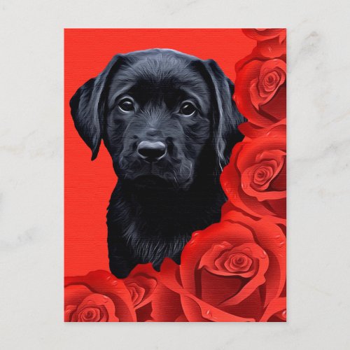 Valentine Puppy Roses _ Labrador _ Black Lab Holiday Postcard