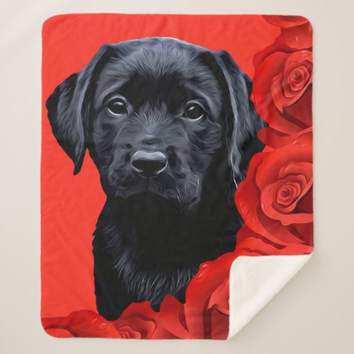 Valentine Puppy Roses _ Labrador _ Black Lab Sherpa Blanket