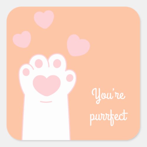 Valentine Purrfect Paw Peach FuzzPink Square Sticker