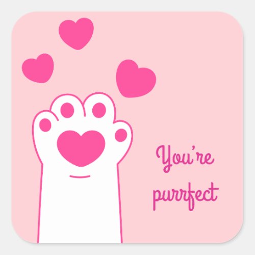 Valentine Purrfect Paw Pink Square Sticker