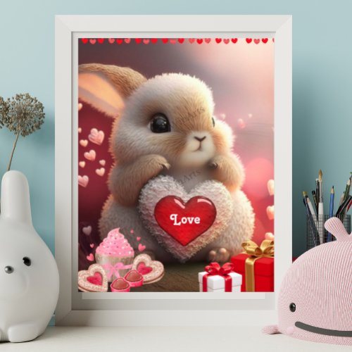 Valentine Rabbit holding heart personalized Art Poster