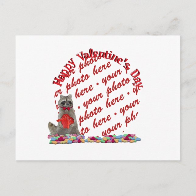 Valentine  Raccoon "Bandit" Photo Frame Holiday Postcard (Front)