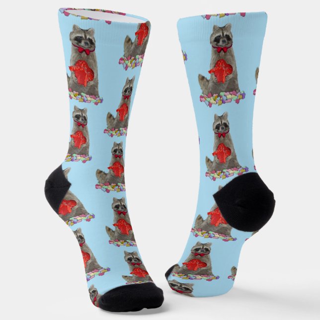 Valentine Raccoon Bandit Socks (Angled)