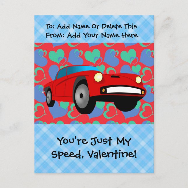 Valentine Race Car Holiday Postcard (Front)