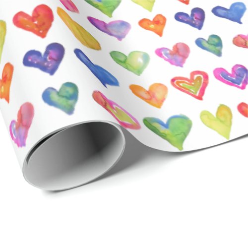 Valentine Rainbow Hearts Wrapping Paper