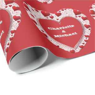 Valentine Red And White Love Heart Pattern Wrapping Paper