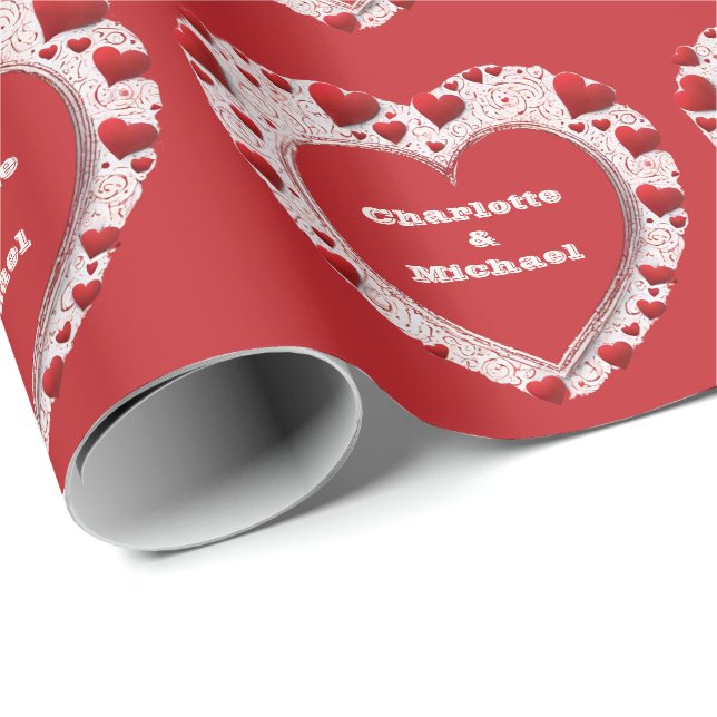 Valentine Red And White Love Heart Pattern Wrapping Paper (Roll Corner)