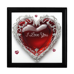 Valentine Red Glass Heart I Love You Gift Box