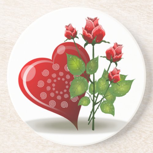 VALENTINE RED  HEART AND RED ROSES COASTER