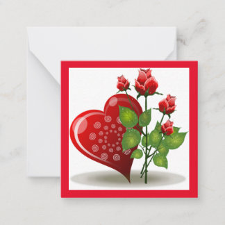 VALENTINE RED HEART AND RED ROSES NOTE CARD