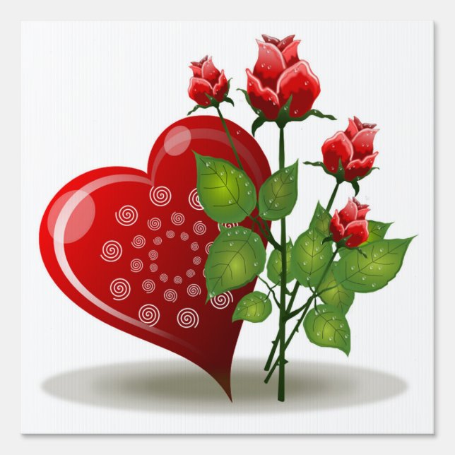 VALENTINE RED  HEART AND RED ROSES SIGN (Front)