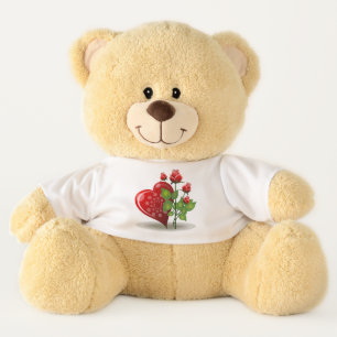 VALENTINE RED HEART AND RED ROSES TEDDY BEAR
