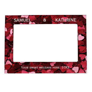 Valentine Red Heart Confetti Custom Name & Year Magnetic Frame
