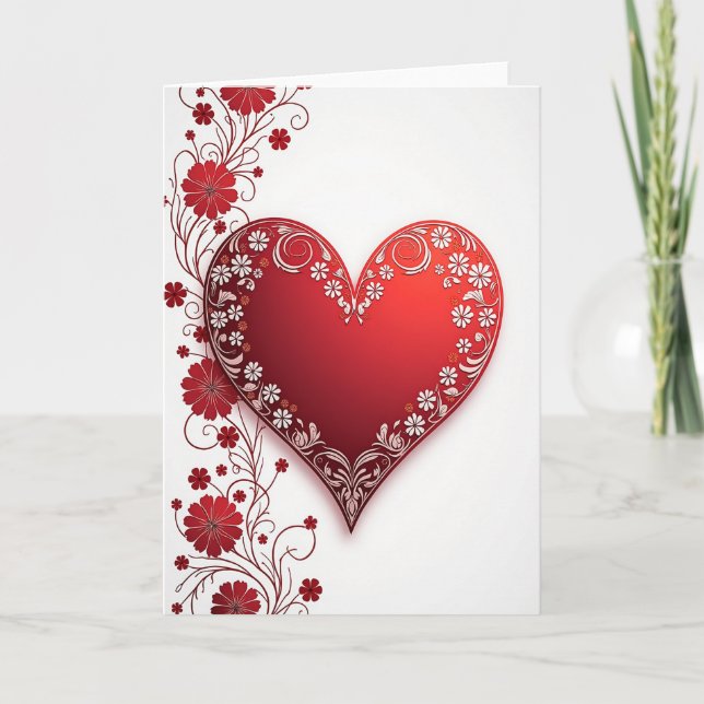 Valentine Red Heart Floral Card (Front)