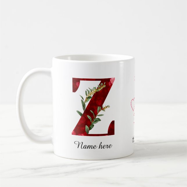 Valentine Red Heart Floral Letter Z Initial Mug (Left)