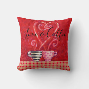 Valentine Red Heart Love Quote Coffee Cups Throw Pillow