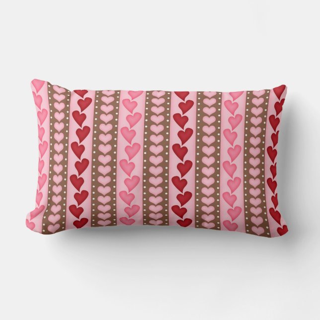 Valentine Red Heart Pattern Lumbar Pillow (Front)
