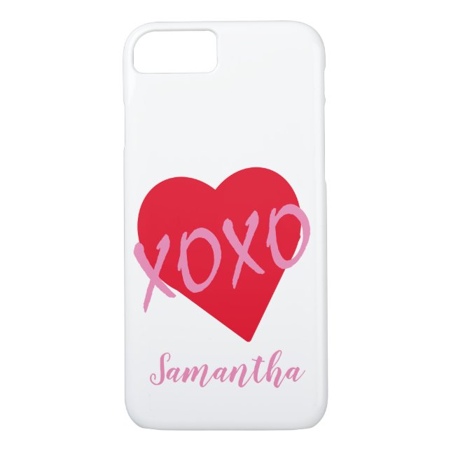 Valentine Red Heart Pink XOXO Simple Cute Case-Mate iPhone Case (Back)