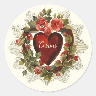 Valentine Red Heart Roses Vintage Wreath Classic Round Sticker