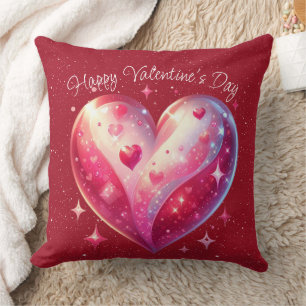 Valentine Red Heart Stars Throw Pillow