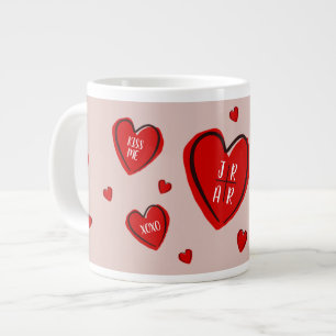Valentine Red Hearts Cute Customize Couple's Pink Giant Coffee Mug