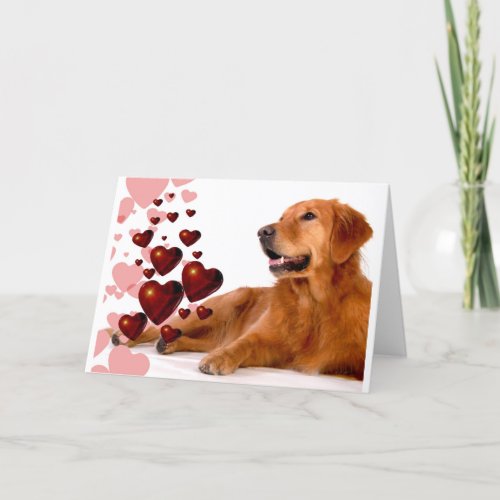 Valentine Red Hearts Golden Retriever Dog Holiday Card