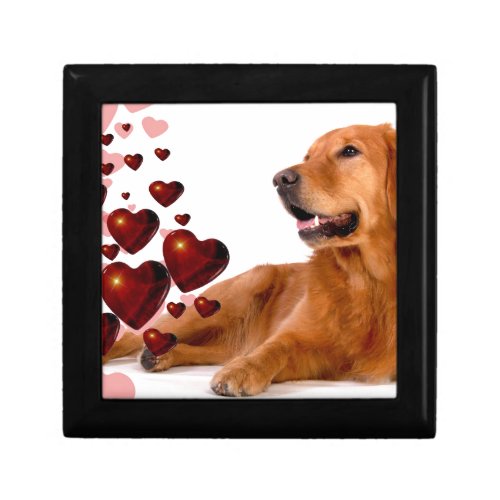 Valentine Red Hearts Golden Retriever Dog Jewelry Box