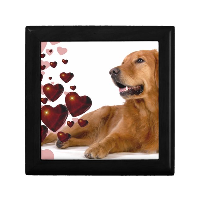 Valentine Red Hearts Golden Retriever Dog Jewelry Box (Front)