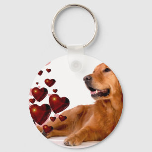 Valentine Red Hearts Golden Retriever Dog Keychain