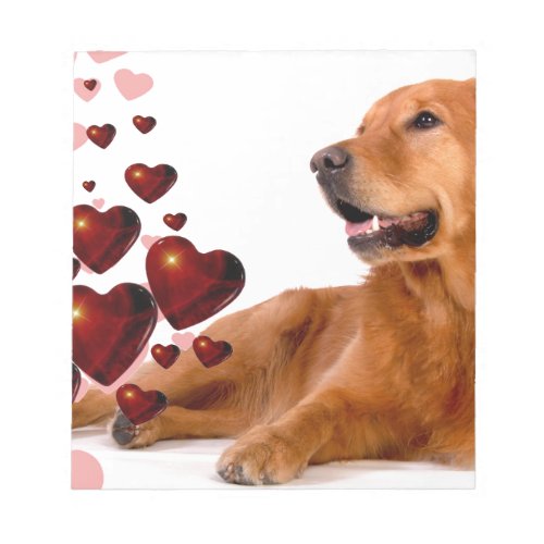 Valentine Red Hearts Golden Retriever Dog Notepad