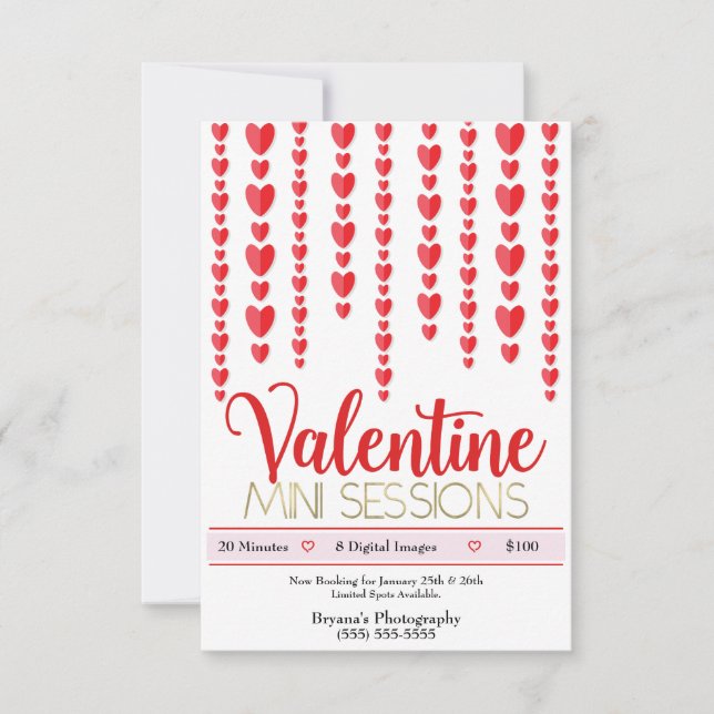Valentine Red Hearts Mini Sessions Photography  Invitation (Front)