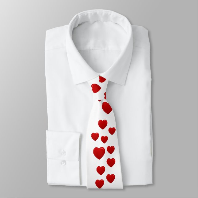 Valentine Red Hearts Neck Tie – Romantic Gift  (Tied)