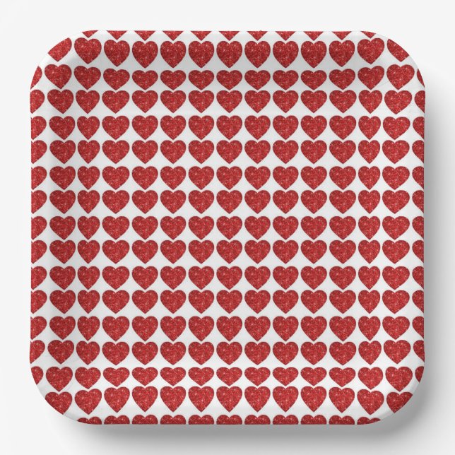 Valentine Red Hearts Paper Plates (Front)