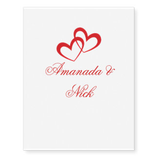Valentine Red love hearts personalized name Temporary Tattoos