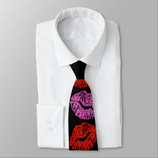 Valentine Red Pink Lipstick Kisses Neck Tie