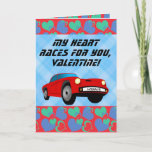Valentine Red Race Car Kids Boys Valentines Day Holiday Card
