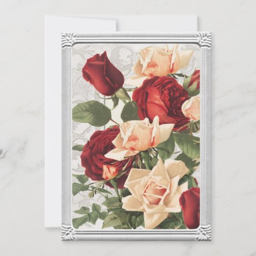 Valentine Red Rose Pink Rose Floral Silver Frame  Holiday Card