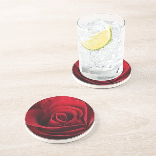 Valentine Red Rose Sandstone Coaster (Side)