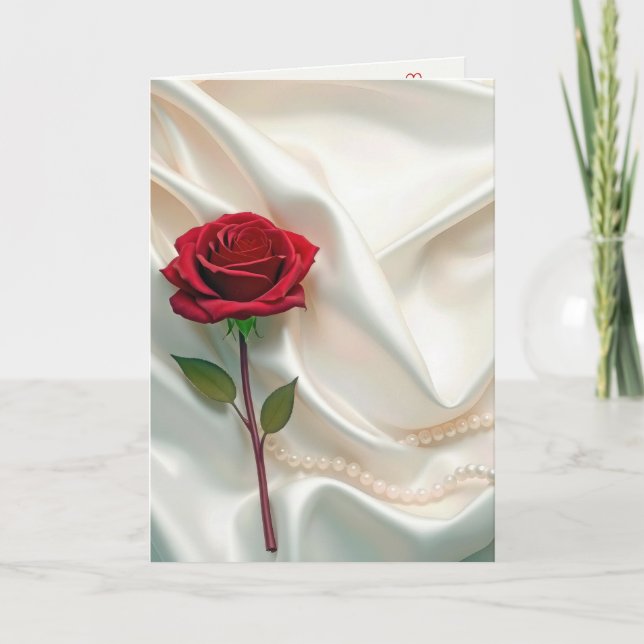 Valentine Red Rose With Pearls Card (Front)