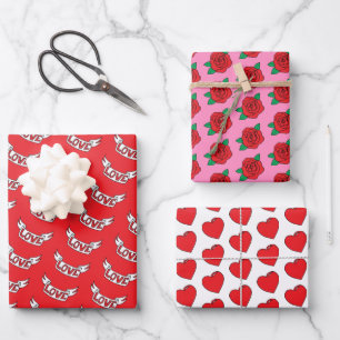 Valentine Red Roses Love and Hearts Wrapping Paper Sheets