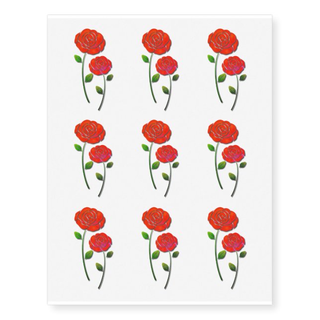 Valentine Red Roses Temporary Tattoos (Front)