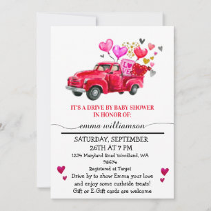 Valentine Red Truck Drive By Baby Shower Invitation